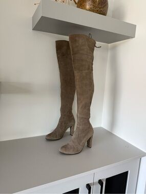 Stuart Weitzman Highland Taupe Suede Over-the-Knee Heeled Boots